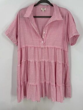 Umgee Pink Striped Tiered baby doll Dress L